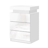 Artiss Bedside Tables Side Table 3 Drawers RGB LED High Gloss Nightstand White