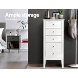 Artiss 5 Tallboy Chest of Drawers Storage Cabinet Bedside Table Dresser White