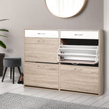 Artiss 2 Tier Shoe Cabinet - Wood