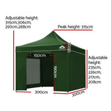 Instahut Gazebo Pop Up Marquee 3x3m Folding Wedding Tent Gazebos Shade Green