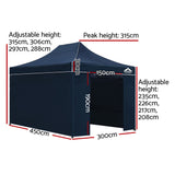 Instahut Gazebo Pop Up Marquee 3x4.5m Folding Wedding Tent Gazebos Shade Navy