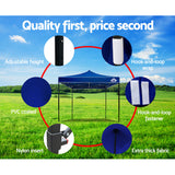 Instahut Gazebo Pop Up Marquee 3x3m Outdoor Tent Folding Wedding Gazebos Blue