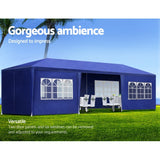 Instahut Gazebo 3x9m Outdoor Marquee side Wall Gazebos Tent Canopy Camping Blue 8 Panel