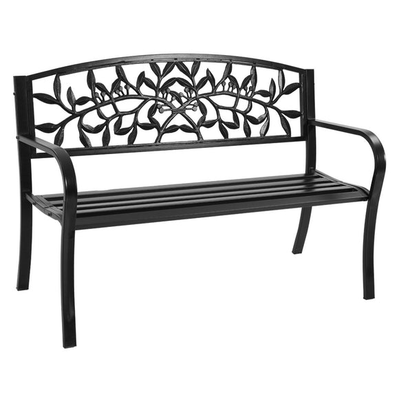Gardeon Garden Bench Seat Chair Steel Outdoor Patio Park Lounge Furniture Black