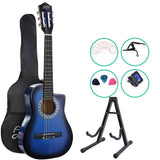 Alpha 34" Inch Guitar Classical Acoustic Cutaway Wooden Ideal Kids Gift Children 1/2 Size Blue with Capo Tuner