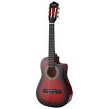 Alpha 34" Inch Guitar Classical Acoustic Cutaway Wooden Ideal Kids Gift Children 1/2 Size Red with Capo Tuner