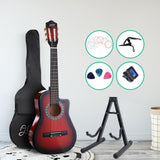 Alpha 34" Inch Guitar Classical Acoustic Cutaway Wooden Ideal Kids Gift Children 1/2 Size Red with Capo Tuner