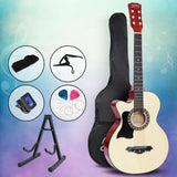 ALPHA 38 Inch Wooden Acoustic Guitar Left handed with Accessories set Natural Wood