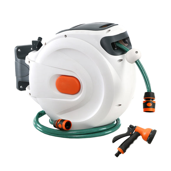 Greenfingers 10M Retractable Water Hose Reel Garden Spray Gun Storage AutoRewind