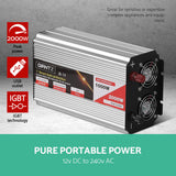 Giantz Power Inverter 1000W or 2000W Pure Sine Wave 12V-240V Camping Boat Caravan