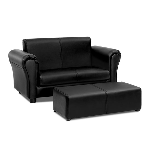 Keezi Kids Sofa Armchair Footstool Set Black Lounge Chair Children Lounge Couch