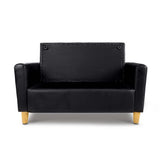 Keezi Kids Sofa Storage Armchair 2 Seater Black PU Leather Children Chair Couch