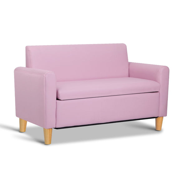 Keezi Kids Sofa Storage Armchair Lounge Pink PU Leather Children Chair Couch