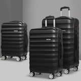 Wanderlite 3 Piece Lightweight Hard Suit Case Luggage Black