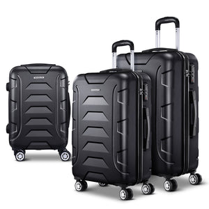 Wanderlite 3PCS Carry On Luggage Sets Suitcase TSA Travel Hard Case Lightweight Black