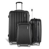 Wanderlite 3 Piece Lightweight Hard Suit Case Luggage Black