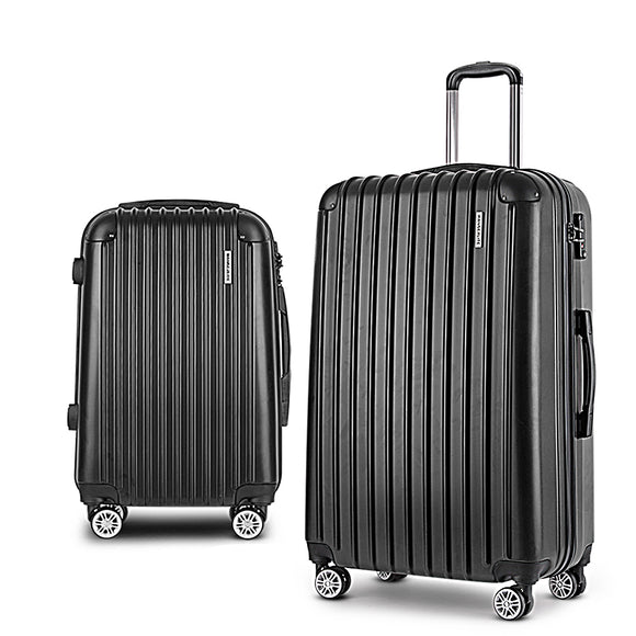 Wanderlite 2PCS Carry On Luggage Sets Suitcase Travel Hard Case Lightweight Black