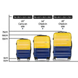 Wanderlite 3 Piece Lightweight Hard Suit Case Luggage Yellow and Navy