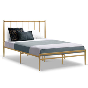 Metal Bed Frame Double Size Mattress Base Platform Foundation Gold Amor