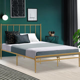 Metal Bed Frame Double Size Mattress Base Platform Foundation Gold Amor