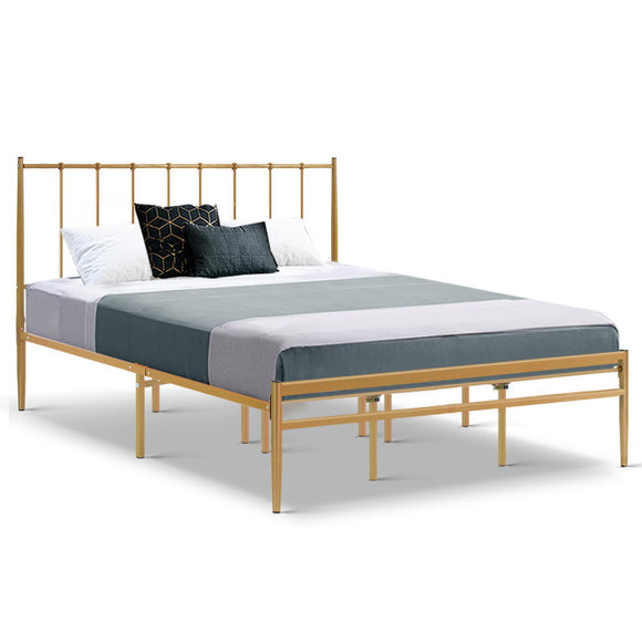 Metal Bed Frame King Size Mattress Base Platform Foundation Gold Amor