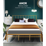 Metal Bed Frame King Size Mattress Base Platform Foundation Gold Amor