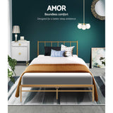 Metal Bed Frame King Single Size Mattress Base Platform Foundation Wooden Gold Amor