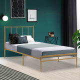 Metal Bed Frame Single Size Mattress Base Platform Foundation Wooden Gold Amor