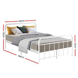 Metal Bed Frame Double Size Platform Foundation Mattress Base Leo White