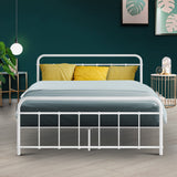 Metal Bed Frame Double Size Platform Foundation Mattress Base Leo White