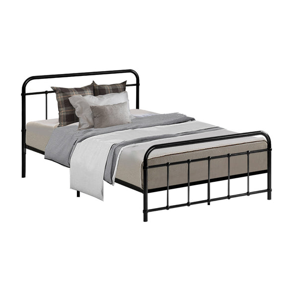 Metal Bed Frame King Single Size Platform Foundation Mattress Base Leo Black