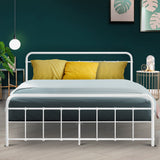 Metal Bed Frame Queen Size Platform Foundation Mattress Base Leo White