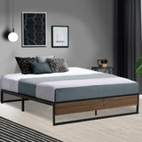 Metal Bed Frame Queen Size Mattress Base Platform Foundation Wooden Black OSLO