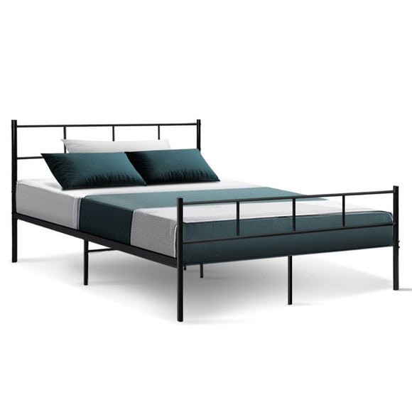 Metal Bed Frame Double Size Platform Foundation Mattress Base SOL Black