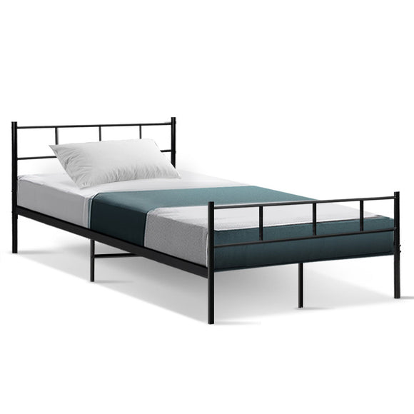 Metal Bed Frame King Single Size Platform Foundation Mattress Base SOL Black