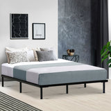 Metal Bed Frame Queen Size Mattress Base Platform Foundation Wooden Black TED