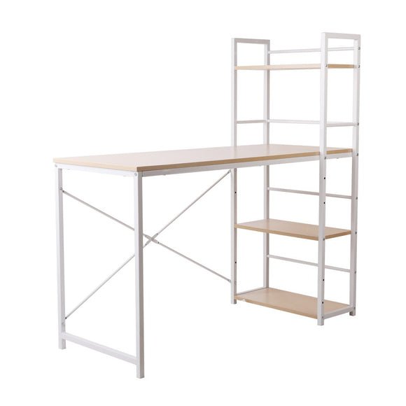 Artiss Metal Desk with Shelves - White with Oak Top