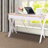 Artiss Metal Desk with Drawer - White with Oak Top