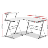 Artiss Corner Metal Pull Out Table Desk - White