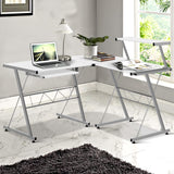 Artiss Corner Metal Pull Out Table Desk - White