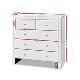 Artiss Chest of Drawers Tallboy Dresser Table Mirrored 5 Drawers Storage Cabinet