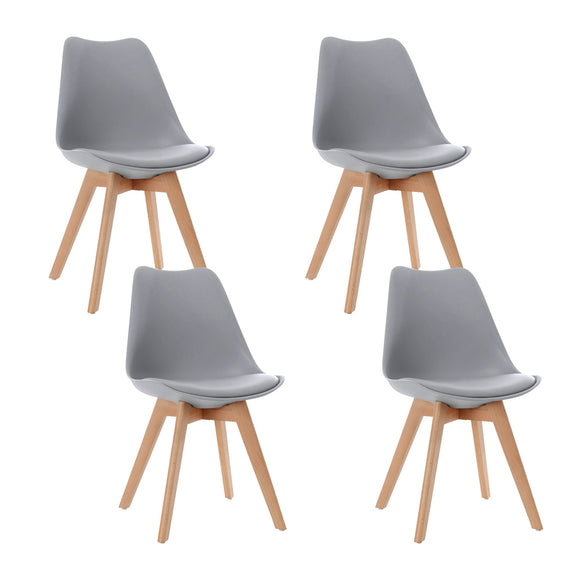 Artiss Set of 4 Retro Dining DSW Chairs PU Leather Padded Kitchen Cafe Beech Wood Legs Grey