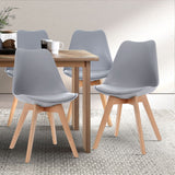 Artiss Set of 4 Retro Dining DSW Chairs PU Leather Padded Kitchen Cafe Beech Wood Legs Grey