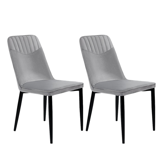 Artiss Set of 2 Dining Chairs Retro Chair Replica New metal Legs High Back Velvet Grey