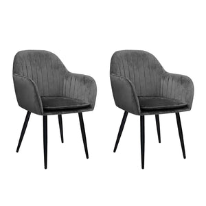 Artiss Set of 2 Dining Chairs Retro Chair Metal Legs Replica Armchair Velvet Grey