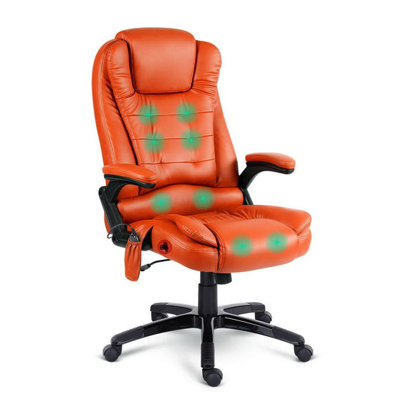 8 Point PU Leather Reclining Massage Chair - Amber