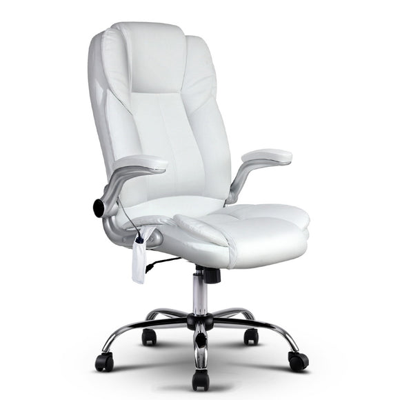 PU Leather 8 Point Massage Office Chair - White