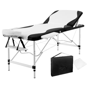 Zenses 3 Fold Portable Aluminium Massage Table - Black & White