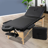 Zenses 60cm Wide Portable Wooden Massage Table 3 Fold Treatment Beauty Therapy Black