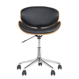 Wooden & PU Leather Office Desk Chair - Black